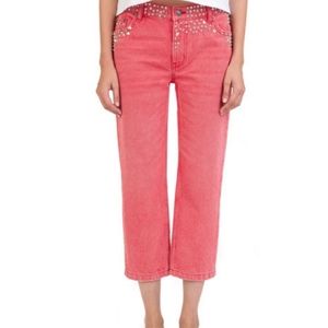 The Kooples faded red silver studded crop jeans